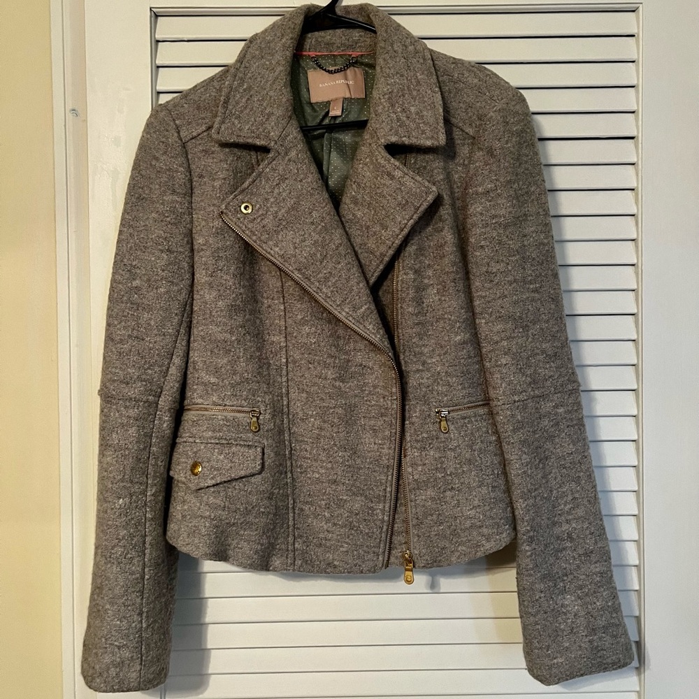 Banana Republic Gray Wool Moto Jacket